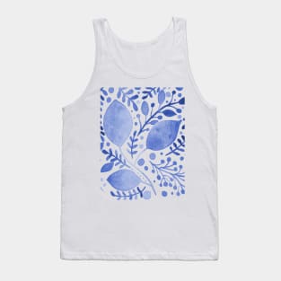 Blue watercolor leaves Tank Top